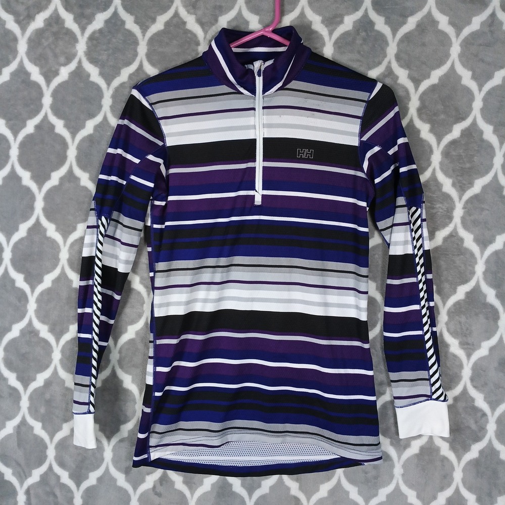 Helly Hansen Base Layer Top Womens Medium Purple Striped Long Sleeve 1/2 Zip